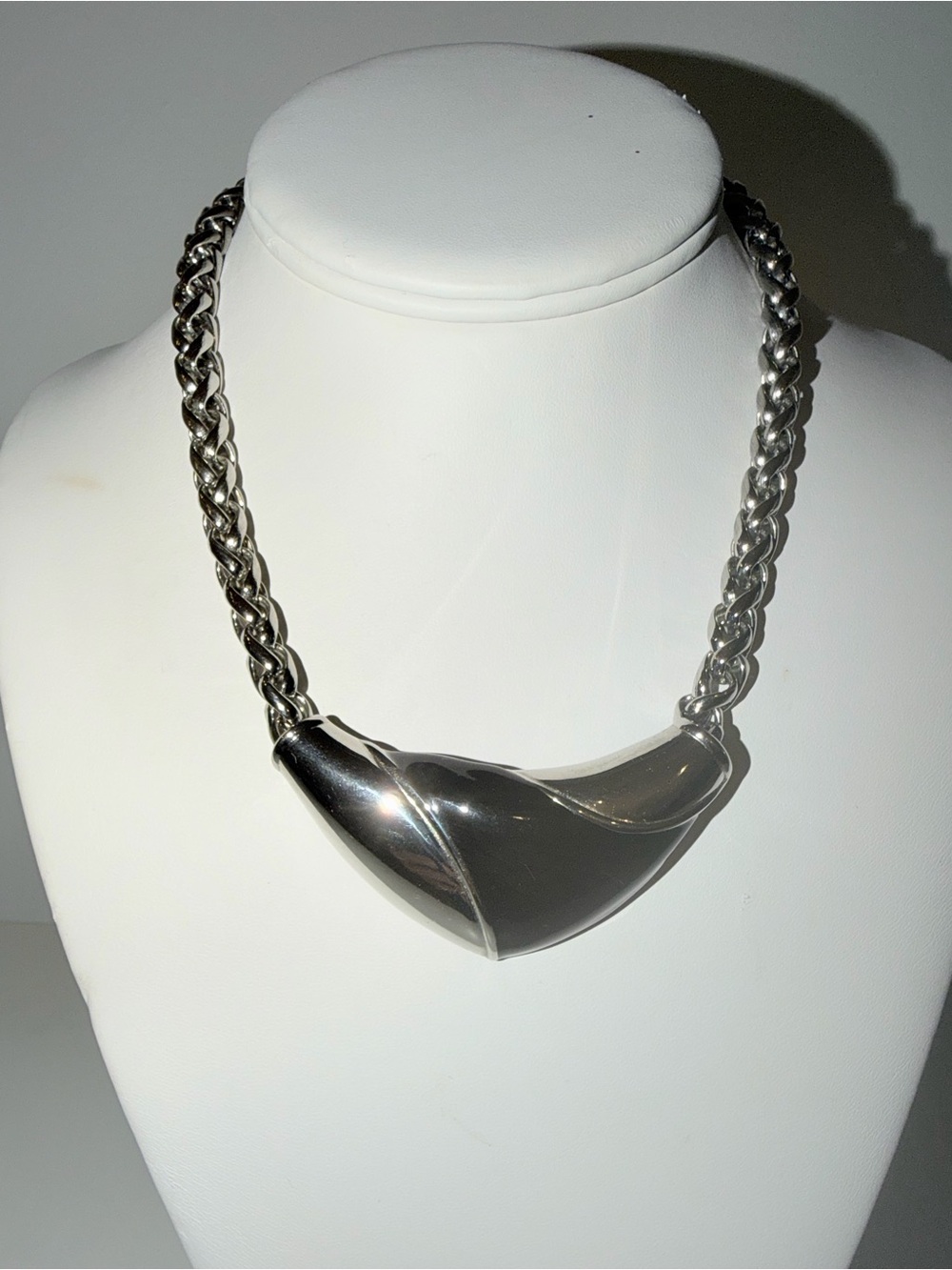 Vintage Silver-Tone & Black Enamel Statement Collar Necklace